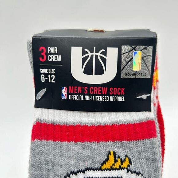 Miami Heat Socks Mens 6-12 Multicolor 3 Pair Logo Crew Socks NBA Basketball NEW - Picture 2 of 9